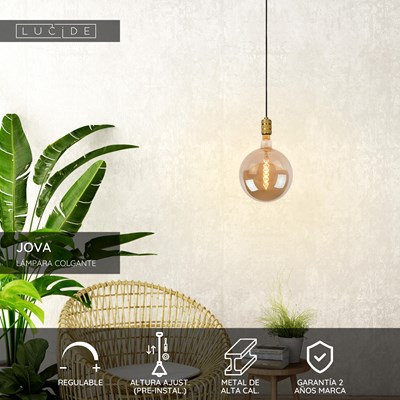 Lucide JOVA - Lámpara colgante - Ø 12 cm - 1xE27 - Oro mate / Latón